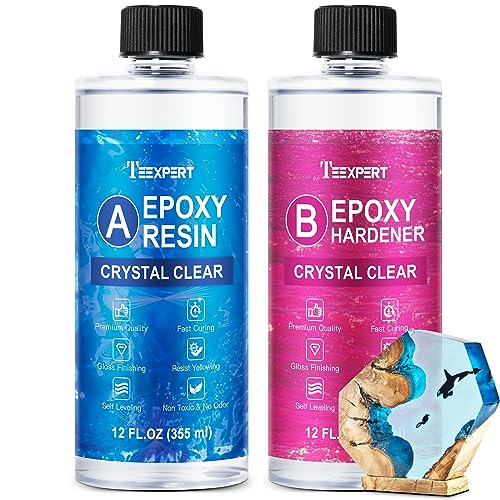 Teexpert Crystal Clear Epoxy Resin Kit 24OZ Self-Leveling Coating and Casting Resin, High-Gloss & Bubbles Free Resin and Hardener Kit for DIY Art, Jewelry, Table Top, Molds, Wood 1:1 Ratio