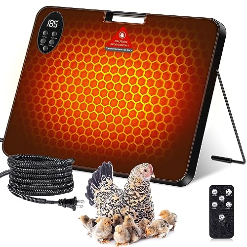 Thermostatic Chicken Coop Heater - 200W Adjustable Temperature Timing Chicken Heater with Digital Display Remote, Safe Energy Efficient Graphene Radiant Heating Plate for Chicks Poultry Pets (Black)