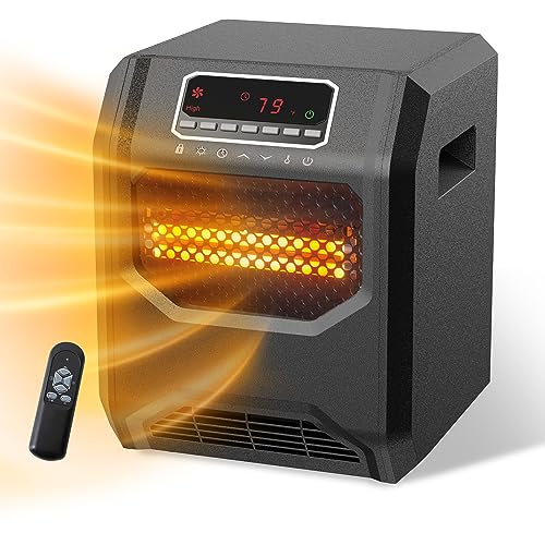 WEWARM Space Heater for Indoor Use, 1500W Electric Room Heaters Infrared Quartz Heaters with Thermostat, Portable Space Heater with 6 Heating Elements and Remote Control for Office Bedroom