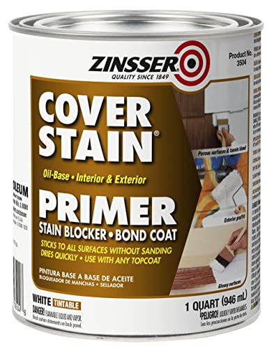 Rust-Oleum Zinsser 03504 Cover Stain Interior/Exterior Oil Primer Sealer, 1-Quart, White