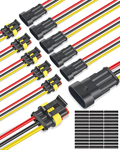 NAOEVO 3 Pin Connector Waterproof, 16 AWG 3 Wire Connectors, Automotive Electrical Connectors Male and Female Way With Heat Shrink Tubing for Car Truck Boat Wire Connection, 6 Kits