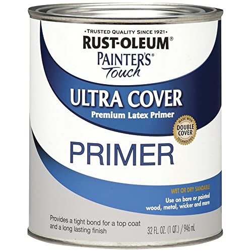Rust-Oleum Brush On Acrylic Paint 1980502 Painters Touch Quart Latex, Flat Gray Primer, 1 (Pack of 1), 32 Fl Oz