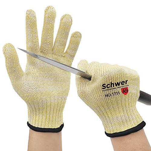 Schwer Level A9 Cut Resistant Gloves Construction Cut Gloves with Fireproof Aramid Fiber for Safety Work, HVAC, Warehouse, Lumber, Metal Detecting, Glass Handling, Wood Carving(M)