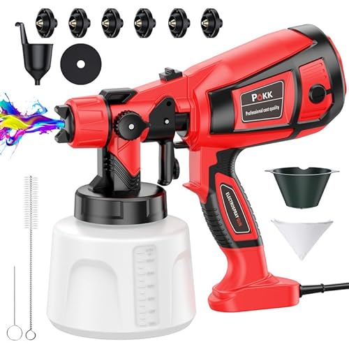 Pokk Paint Sprayer, 1000W HVLP Electric Spray Paint Gun, 6 Copper Nozzles and 3 Spray Patterns, Easy to Clean, Paint Sprayers for Home Interior and Exterior, Cabinets, Furniture,Fence, Walls Etc