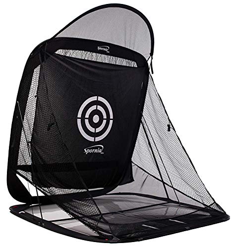 Spornia SPG-7 Golf Practice Net - Automatic Ball Return System W/Target sheet, Two Side Barrier (with Roof)