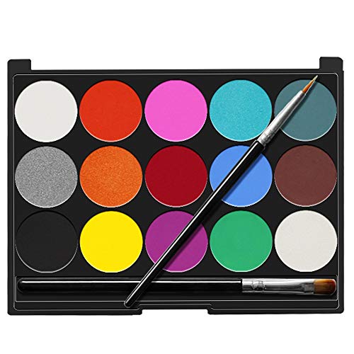 Face Paint Kits for Kids 15 Colors, Senbos Water Based Non-Toxic Quality Palette Body Face Painting Supplies Face Paint Set Washable Face Body Makeup Kits with 2 Brushes for Party Cosplay