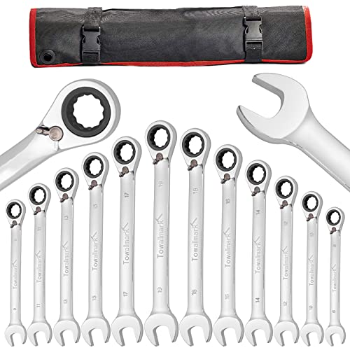 Towallmark 12-Piece Wrench Set, Reversible Ratcheting Combination Set, Metric 8mm-19mm, ...