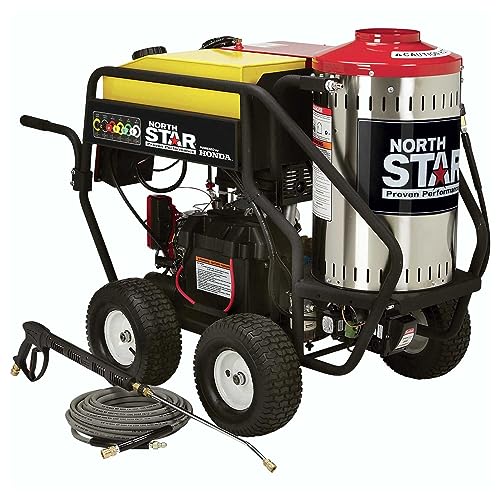 North Star Hot Water & Wet Steam Pressure Washer with Power Nozzles, Lance, Washing Gun, and Hose - Gas Powered, 3000 PSI, 4 GPM, Electric Start Honda Engine
