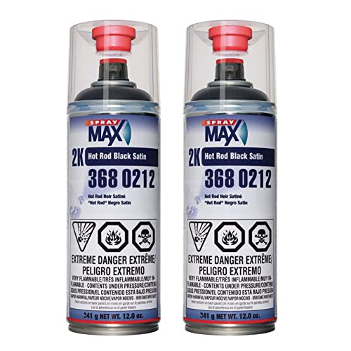 Spray max 2K Hot Rod Satin Black Spray Paint,Automotive Topcoat With Long Lasting and Durable Finish, High Chemical and Weather Resistance,2 Pack
