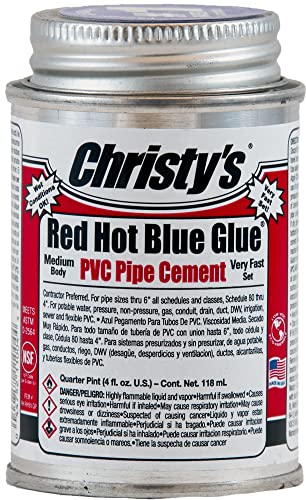 Christy's Red Hot Blue Glue PVC Cement - Medium Body, Very Fast Set, Low-VOC, 1/4 Pint (4 fl oz)
