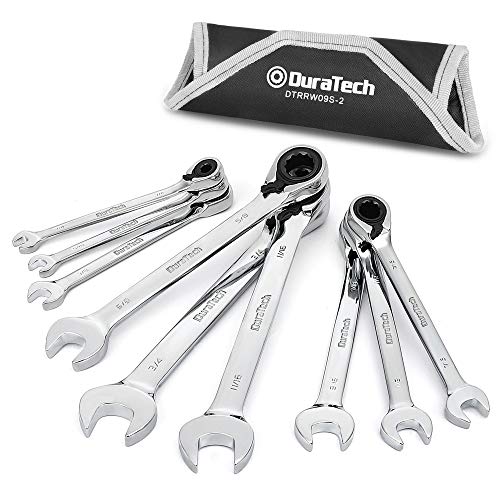 DURATECH Reversible Ratcheting Combination Wrench Set, SAE, 9-Piece, Open end ...