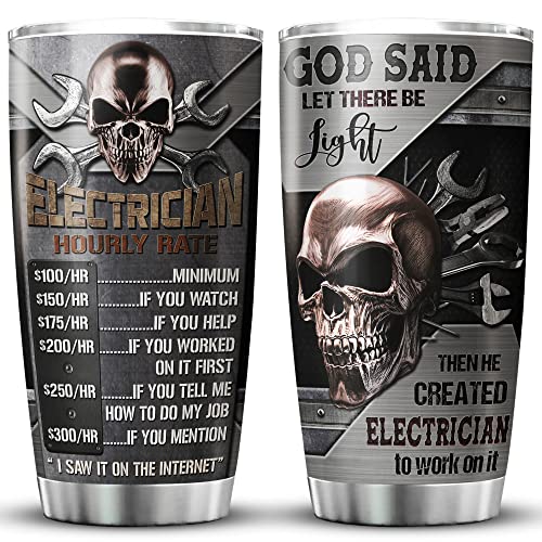 MYMISOR God Said Let There Be Light Then He Created Electrician Tumbler For Men Skull Coffee Cup For Electricians Dad Engineer Engineering Mug Stainless Steel Insulated Mug For Him