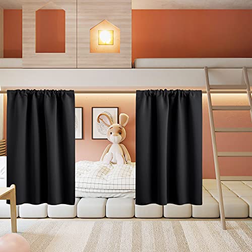 RYB HOME Short Curtains for Living Room Blackout Portable Blinds Shades for Bedroom Bathroom Basement Garage RV Camper Windows, 34 inches Width x 36 inches Length, Black, 2 Pcs