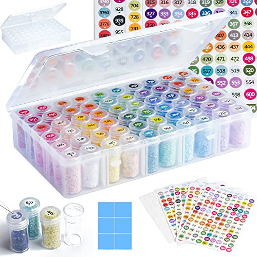Diamond Painting Storage Containers, 1 Pack 60 Grids Bead Organizer and Diamond Painting Labels, Bead Organizers and Storage for Diamond Painting Accessories, Diamond Art Storage, Diamond Dots Storage