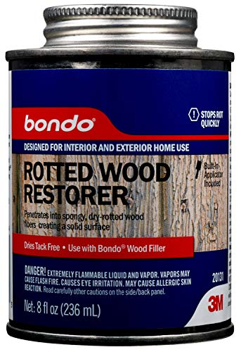 Bondo Rotted Wood Restorer, 8 fl oz., Penetrates into Spongy, Dry-rotted Wood Fibers Creating a Solid Surface, Dries clear and tack free, Water Resistant, Stainable and paintable (20131)