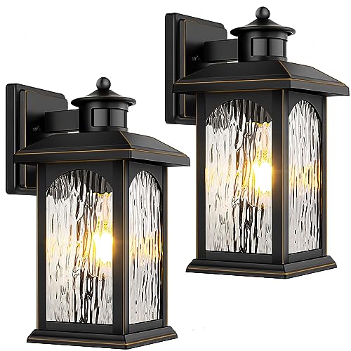 2 Packs Motion Sensor Outdoor Sconce - Advanced Dusk to Dawn Outdoor Lighting, Retro Motion Sensor Porch Light Fixtures, Black Waterproof Exterior Lantern Wall Mount for Garage, Outside, Anti-Rust
