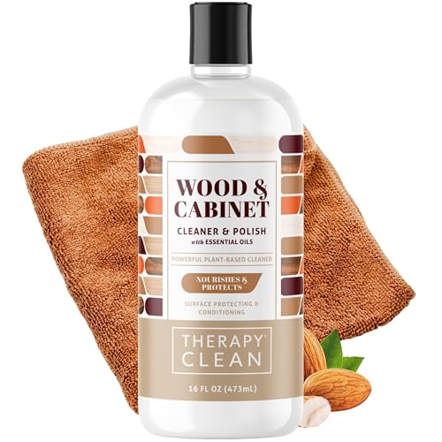Therapy Wood Polish Kit with Microfiber 16 oz. - Best Wood Furniture Cleaner - Almond Scent - Wood Cleaner, Furniture Polish, Cabinet and Table Restorer, Natural Wood Conditioner, Wood Cleaner Polish