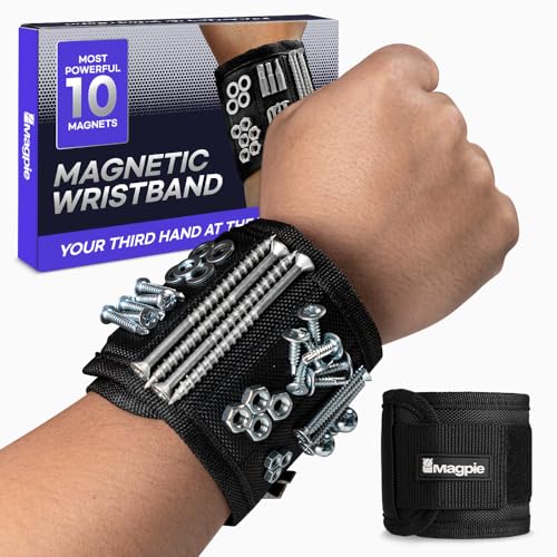 Magpie Magnetic Wristband - 10 Extremely Powerful Magnets for Holding Screws, Nails and Drill Bits, Made of Enhanced Nylon for Lightweight and Durability, For Men/Dad/Husband/DIY
