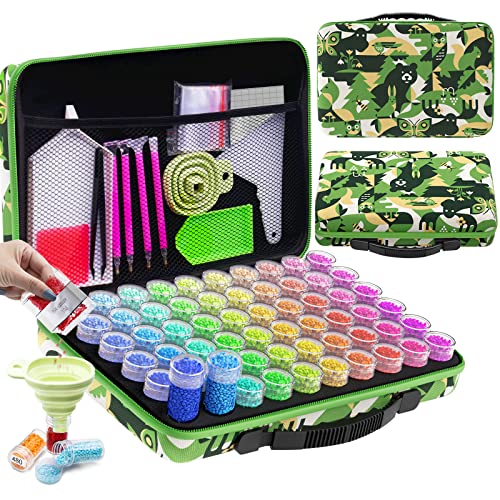 ARTDOT Diamond Painting Storage Containers, 60 Slots Diamond Painting Kits Accessories and Tools Portable Diamond Painting Organizer Case for 5D Diamond Beads Jewelry Rings (Green)