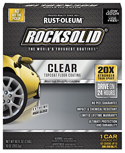 ROCKSOLID FLOORS Rust-Oleum 282829 RockSolid Polycuramine 1 Car Garage Floor Top Coating Kit, High Gloss Clear